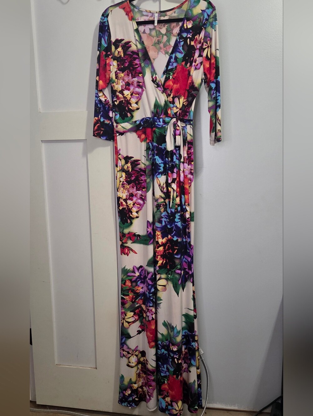 Goodtime USA - Floral Wrap Maxi Dress in Cream with Multicolor Bloom